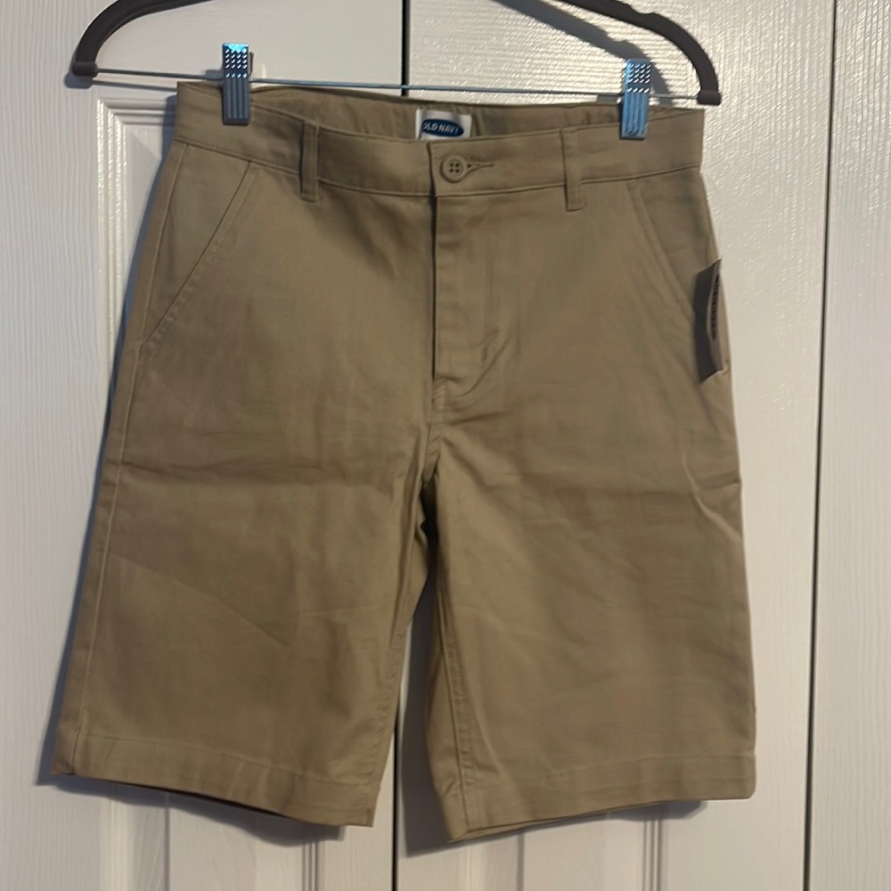 Old Navy flat front beige chino shorts with adjustable waist kids size 12